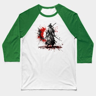 Inked Warrior Samurai Splatter Art Baseball T-Shirt